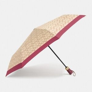 COACH FULL SIZE UMBRELLA IN SIGNATURE CLUSTER PRINT IN IVORY & ROUGE PINK
